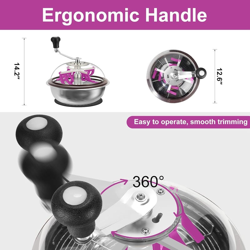 ATOUR 13 inch Upgraded Bud Leaf Bowl Trimmer: Sharp Stainless Steel Blades for Spin Cut, Clear Visibility Dome, Solid Metal Gear Box & Dry Cutting Screen - Heavy-Duty for Plants, Flowers & Hydroponics - Image 3